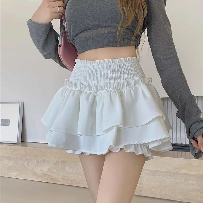 Mini Skirt Cute Sexy Elastic High Waist Ball Gown Women Ruffle Patchwork Lolita Skirt Short Korean Sweet Y2K Clothing Balletcore