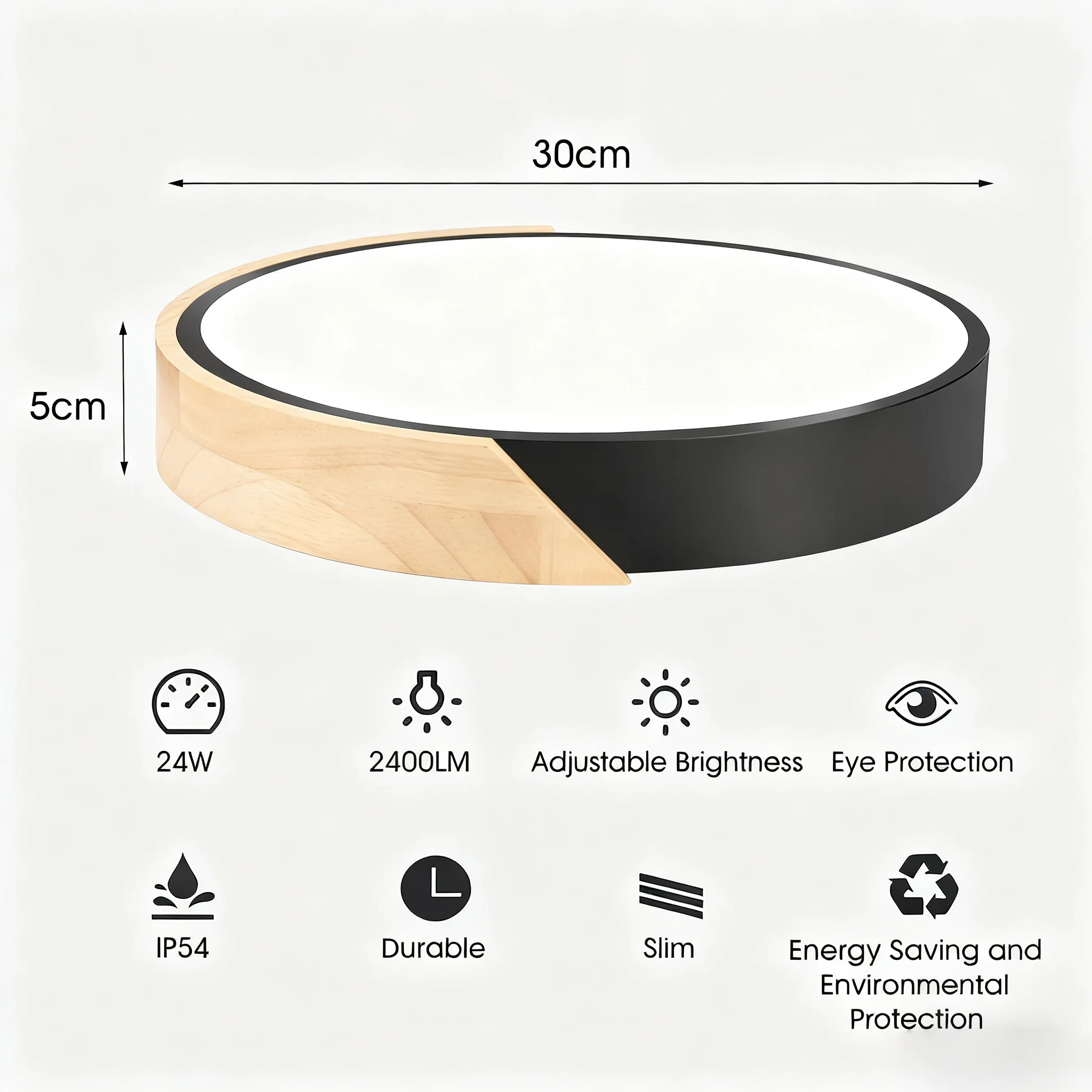 30 سنتيمتر 24 واط LED ضوء السقف ضوء دافئ وعاء خشبي مصباح السقف الخشبي IP54 مقاوم للماء لغرفة الطعام الحمام غرفة نوم الحمام #4