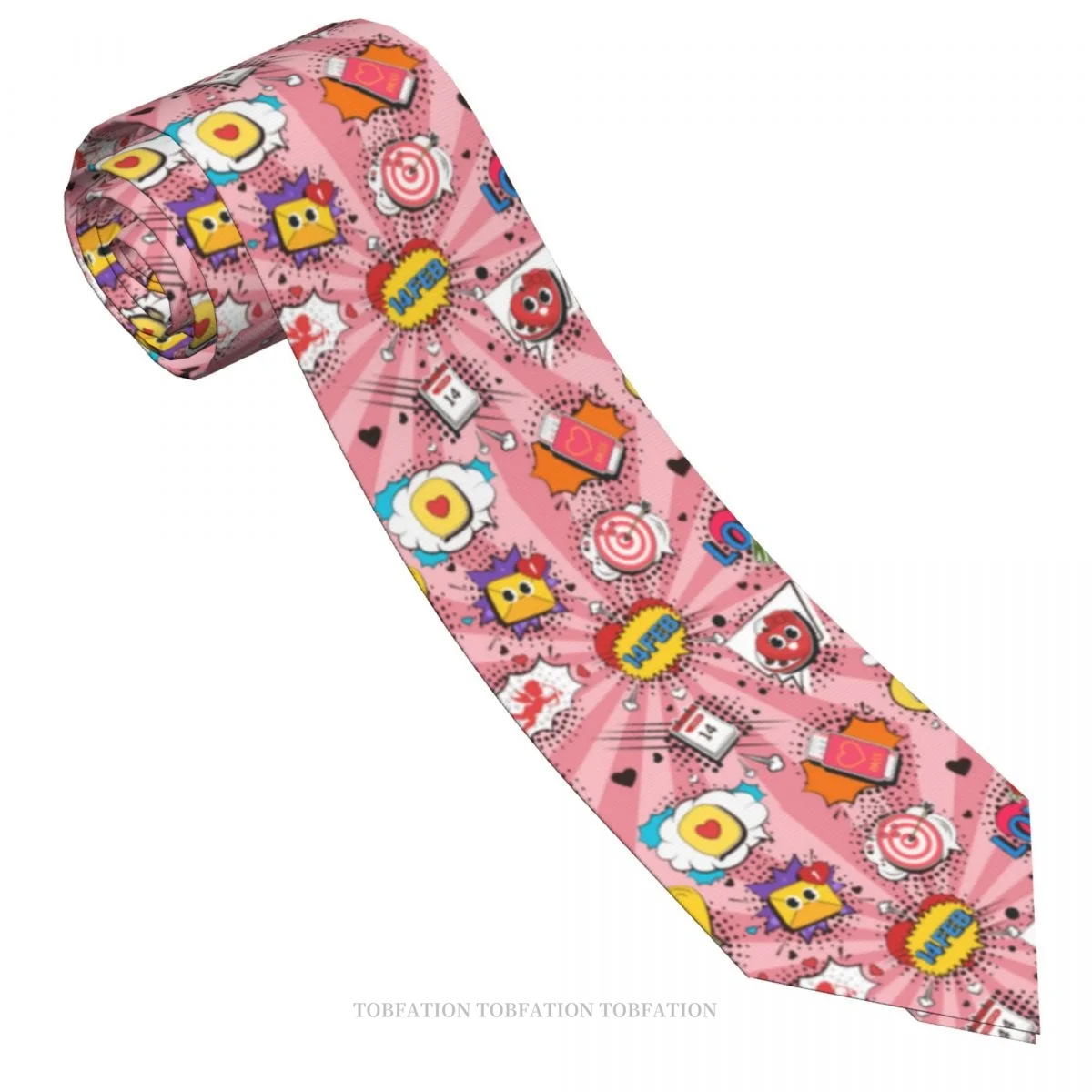 Trendy Cartoon Elements Collection Valentine Print Ties Casual Unisex Neck Tie Daily Wear Narrow Striped Slim Cravat