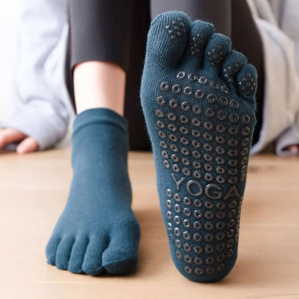 Solid Color Yoga Harajuku Thicken Cotton Dance Non-Slip Five Finger Socks Women Hosiery Sports Fitness Socks