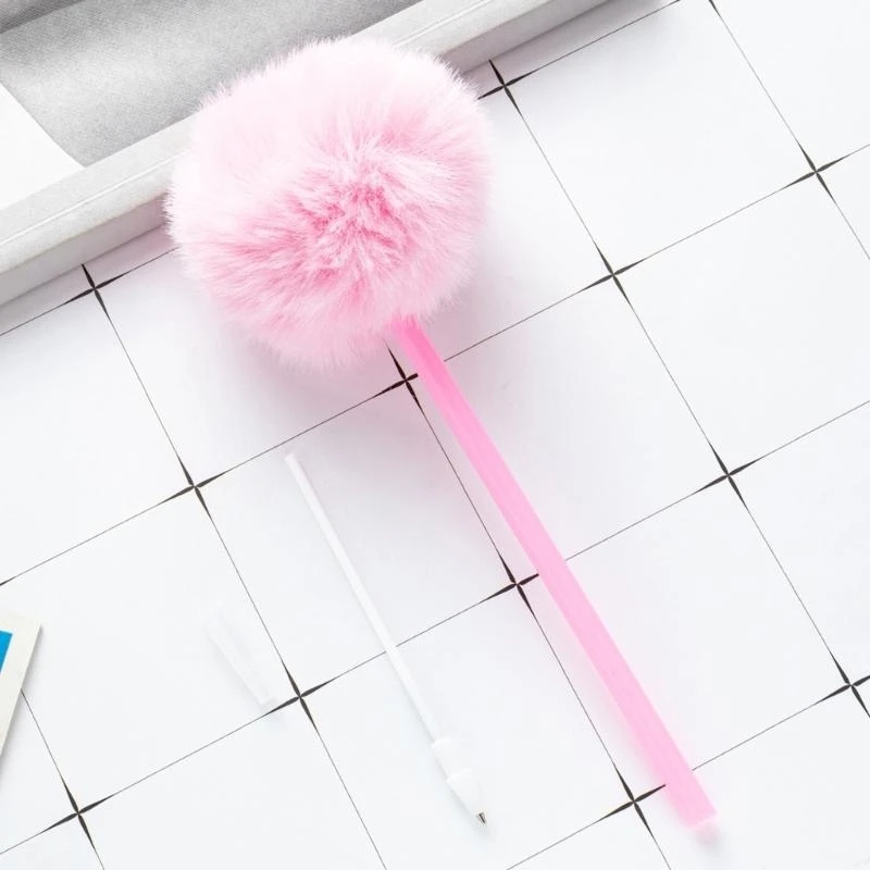  5Pcs Furry Pom Ballpoint Pen Office School Supplies 1.0mm Smooth to Write