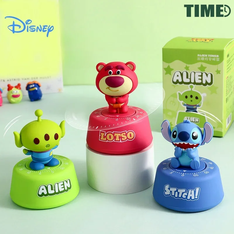 MINISO Cartoon Timer Cute Lotso Stitch Alien Anime Peripheral Model Ornament Mechanical Timer Reminder Gift Kitchen Household