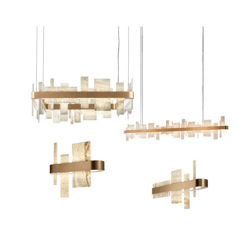 Marble Chandelier, Shards Of Life Vintage Collection Dimmable LED Lustre Suspension Luminaire for Living Room