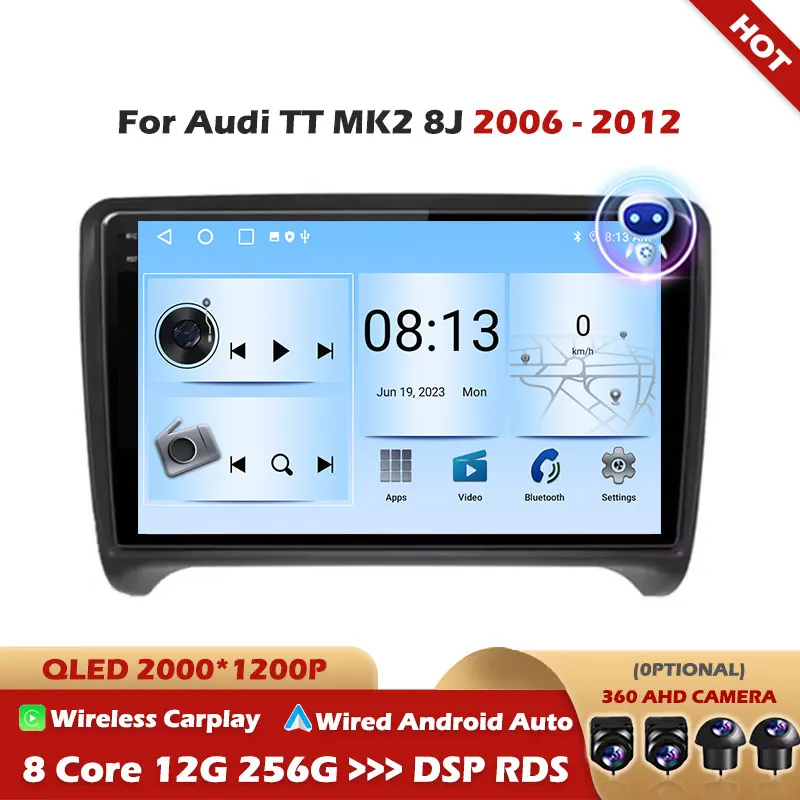 

For Audi TT MK2 8J 2006 2007 2008 2009 2010 2011 2012 Android 16 WIFI+4G Carplay Car Radio GPS Car Stereo Multimedia Player DSP