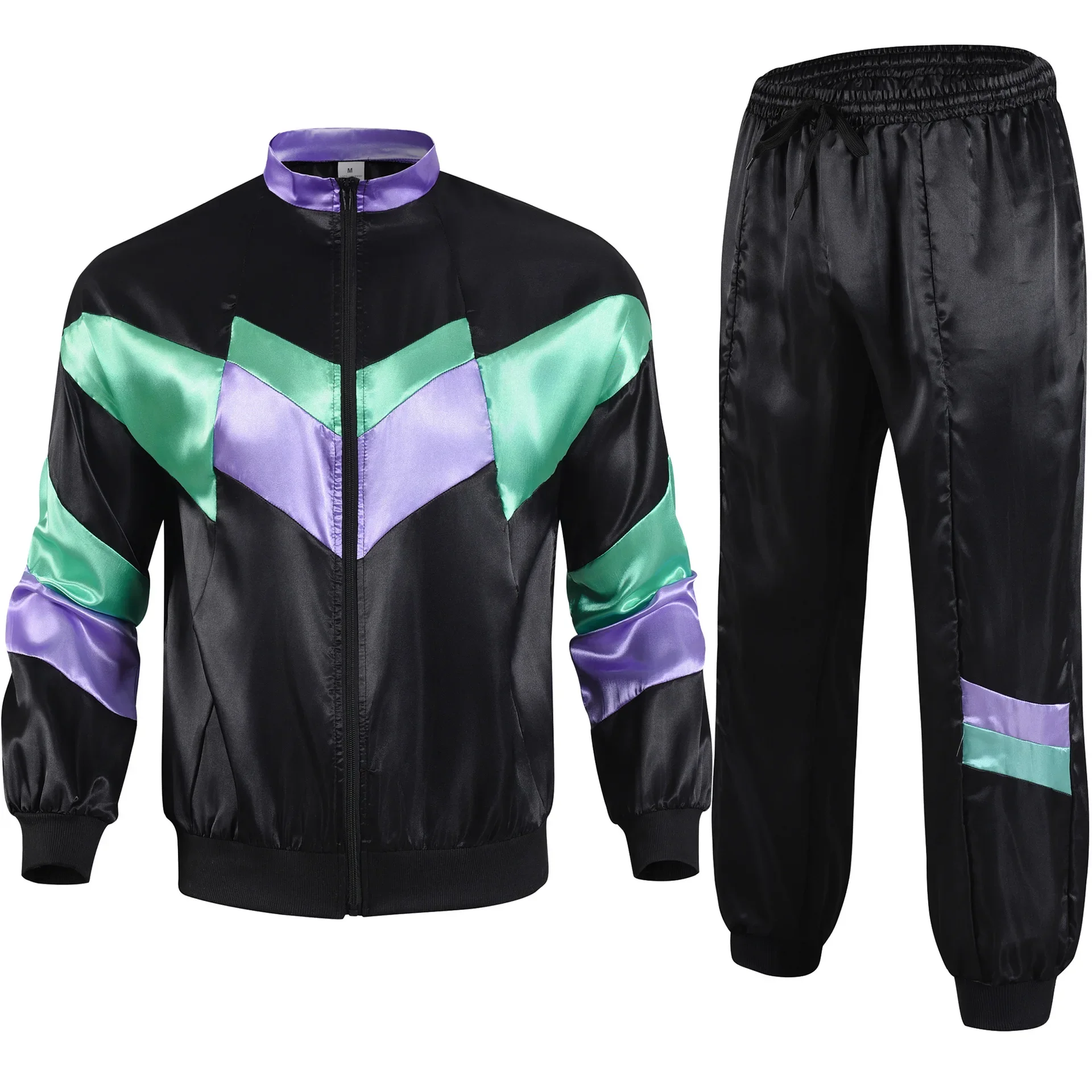Męski dres z lat 80., vintage hip-hopowa kurtka wiatrówka, dres disco z lat 80., kombinezon shell suit z lat 90., stroje dla kobiet i mężczyzn, odzież do biegania. — zdjęcie 3