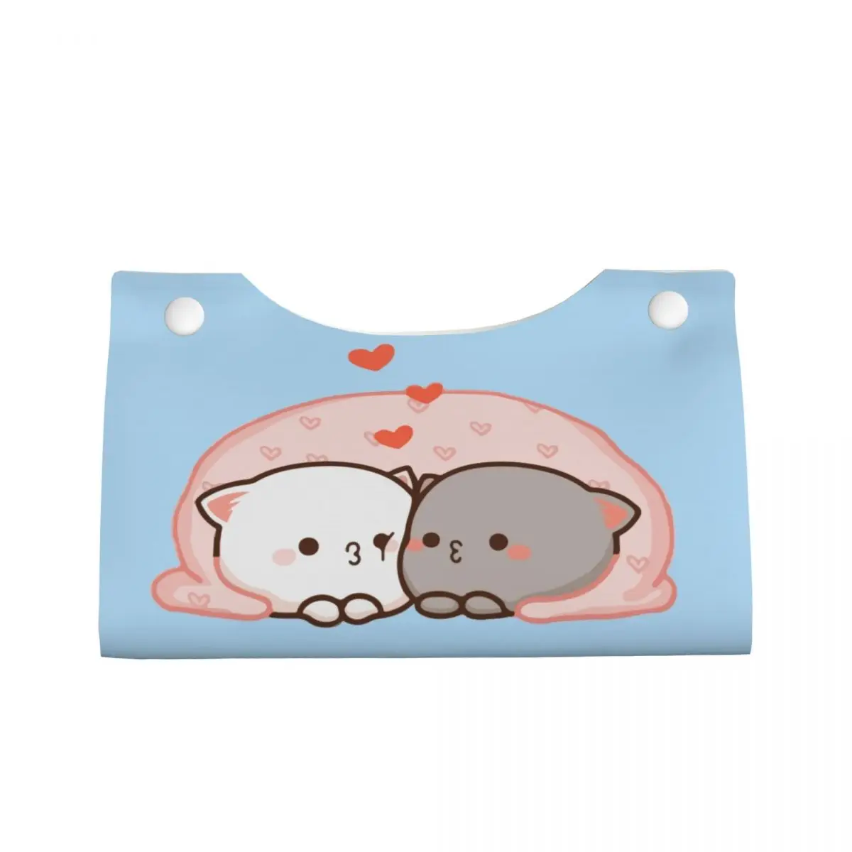 Custom Cute Couple Cat Mochi Peach And Goma Tissue Box Cover Rectangular PU Leather Facial Tissue Box Holder for Bathroom Office