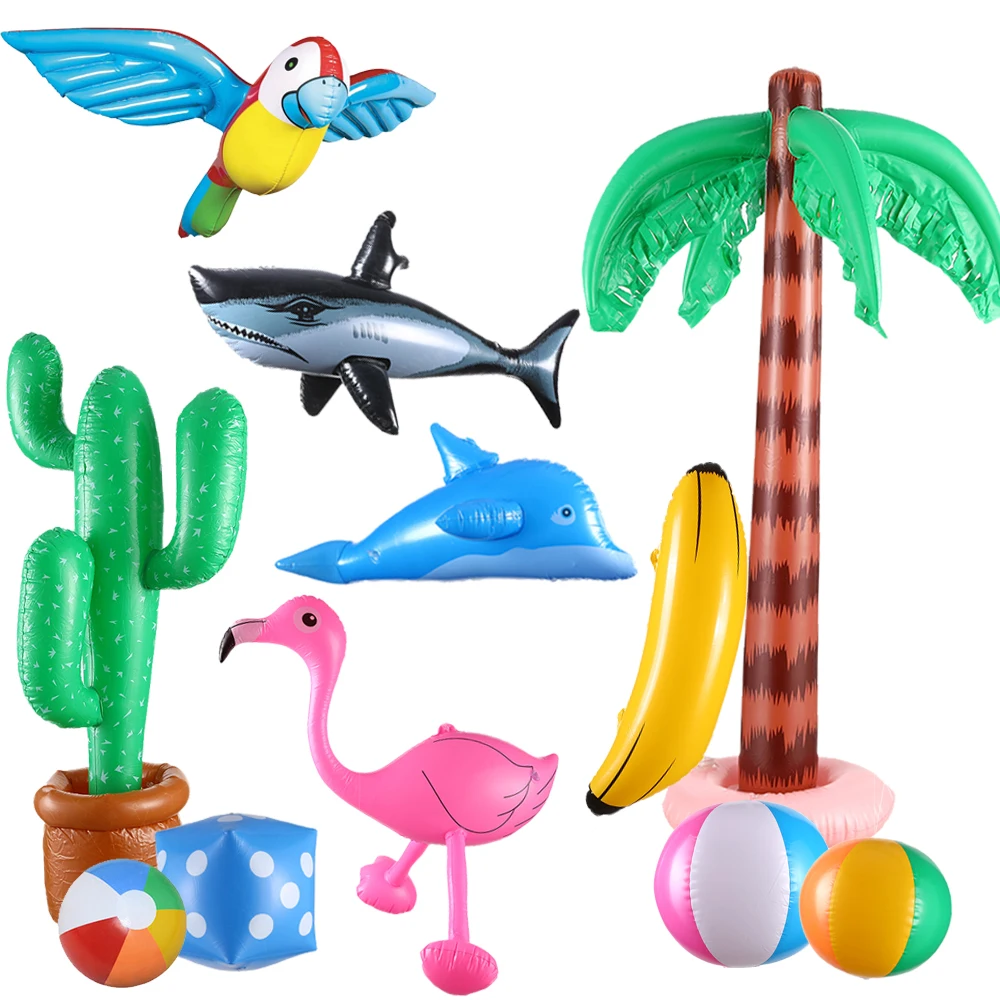 1pc Inflatable Palm Tree Flamingo Beach Ball Cactus Swimming Pool Toy Hawaii Flamingo Balloon Birthday Wedding Beach Party Decor