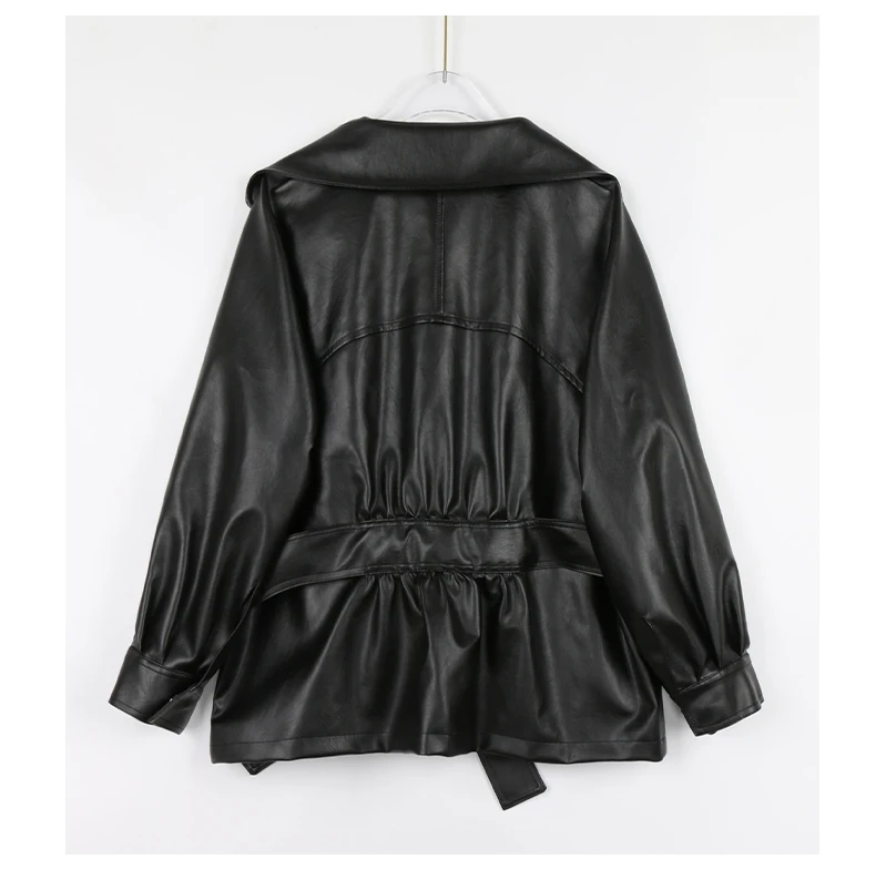Mauroicardi Spring Short Fitted Brown Soft Lightweight Pu Leather Jacket Women Raglan Sleeve Sashes Black Fall Clothes 2025