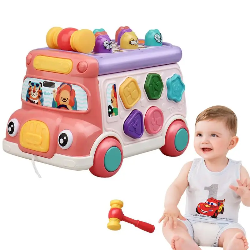 

Montessori Car Toy Musical Toy Cars Montessori Pounding Game Educational Toys Pull Along Toy Toddler Car Activity Bus Toy