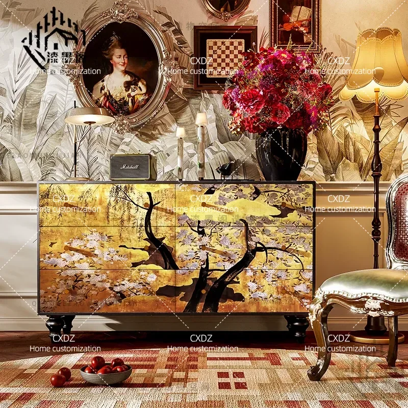 Medieval Chinese Style Flower Pattern Six Drawer Cabinet Living Room Storage Entrance Decorative Bookcase Vertical Locker