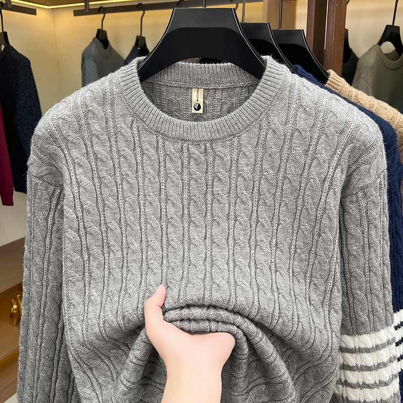 High End Quality Knit Jacquard Men's Sweater New Solid Color Half High Collar Long Sleeved Pullover Casual Exquisite Men's Wear