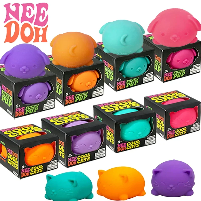 Needoh Cool Cats Funky Pups Squish Toy Flour Filled Quick Rebound Autism ADHD Stress Release Sensory Focus Train Portable Toy