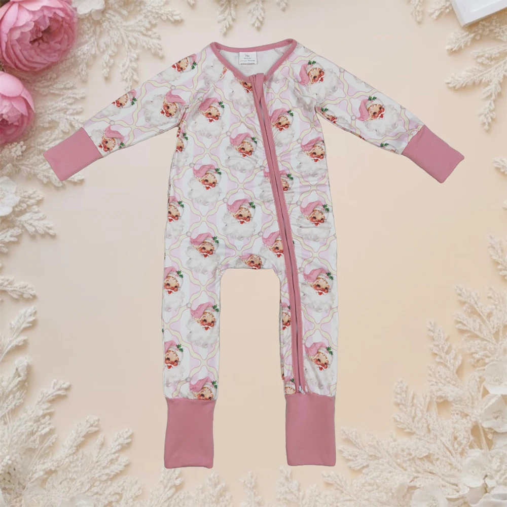 

Wholesale Baby Infant Girls Christmas Pink Santa Plaid Footie Zipper Sleepers Rompers Kids Newborn Bodysuit Toddler Clothes