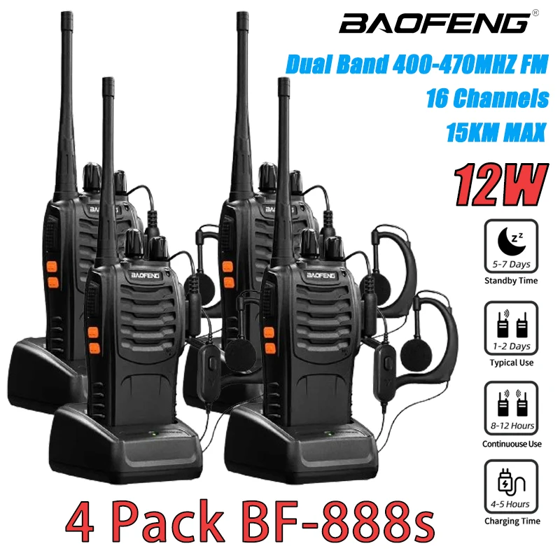 

Baofeng 2/4PCS BF-888S 12W Walkie Talkie Dual Band Portable Long Range Standby UHF 400-470MHz USB Ham Two Way Radio for Hunting