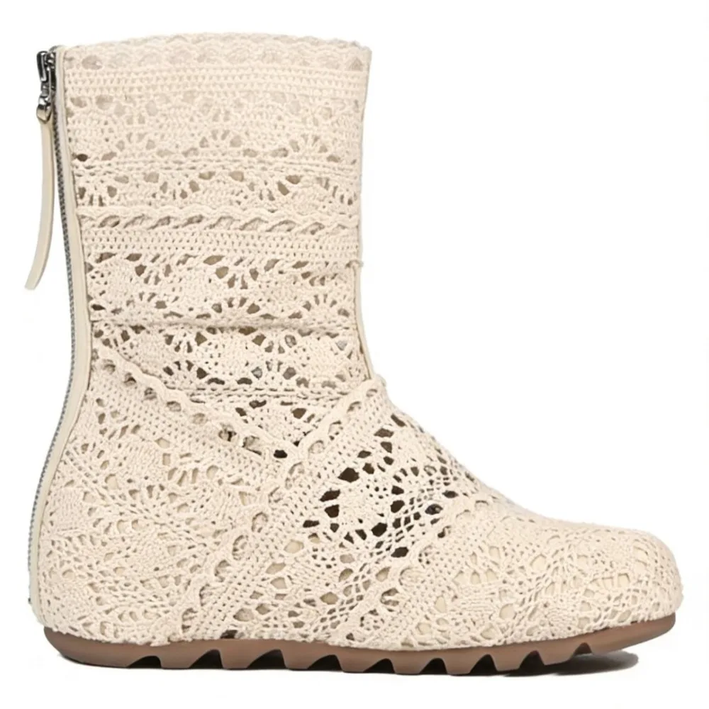 

Summer Boots Summer Women's Shoes 6cm Height Increasing Women's Boots Retro Hollow Lace Breathable Short Boots Mesh Shoes