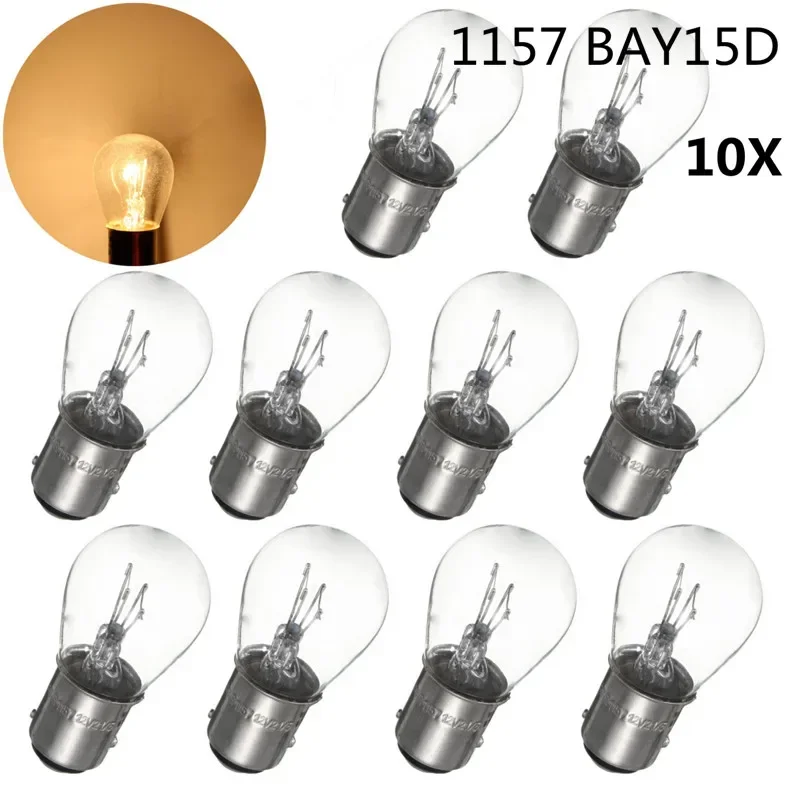 10pcs 12V 380 BAY15D 1157 21/5W DC Natural White Glass Double Filament Warm White Car DRL Stop Brake Lights Halogen Bulb