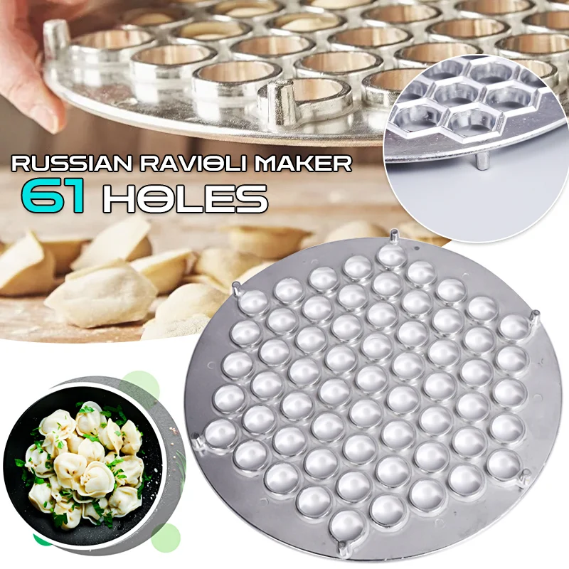 61 Holes Russian Ravioli Maker Dumplings Mold Pelmeni Maker Aluminum Alloy Pelmeni Metal Mold Kitchen Russian Dumpling Press