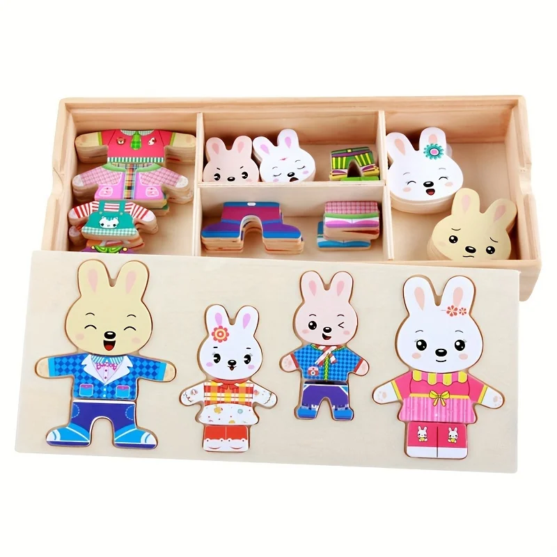 1 Set Montessori Wooden Animal Dress Up Puzzle Toys - Inspire Cognitive Fun for Children - Educational and Engaging Gift