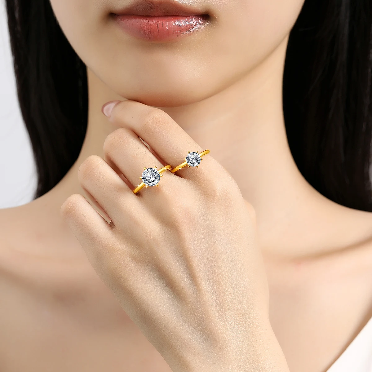 خواتم مويسانيتي ذهبية عيار 14 قيراط إكسسوارات رائعة كلاسيكية بستة شقوق مناسبة للنساء ملابس يومية لحفلات الزفاف والحفلات #5