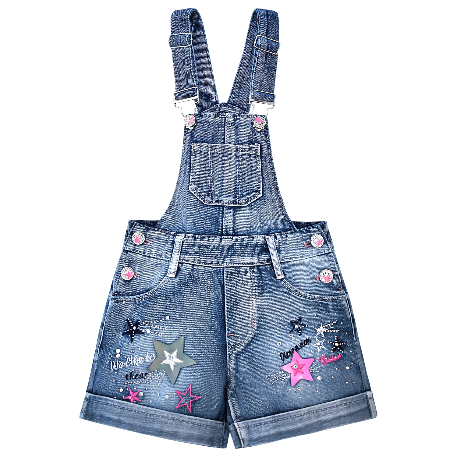 

Summer Girl Prints Jumpsuit Kids Cute Washed Jeans Baby shorts Denim Romper Suspenders for Kids Child Clothing