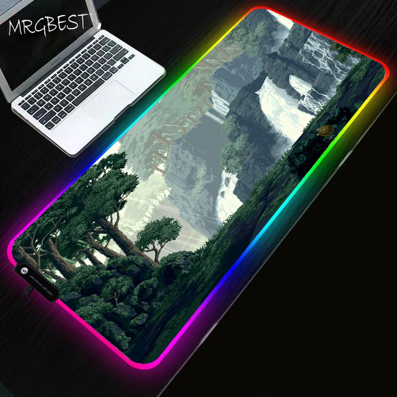 

Rgb Mat Table Gaming Forest Landscape Nature Pixel Trees Writing Desk Pad Rgb Luminous Gaming Mouse Pad Table Hand Support Xl