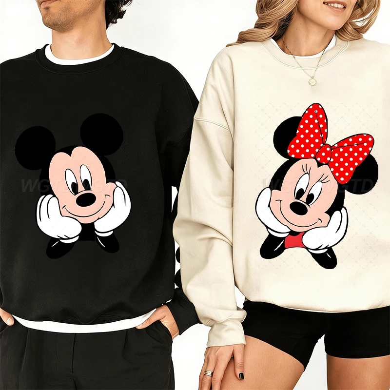 

Свитшоты с круглым вырезом и изображением Микки Мауса и Минни для женщин и мужчин, модные подарки на День святого Валентина, пуловеры для пар в стиле Y2K