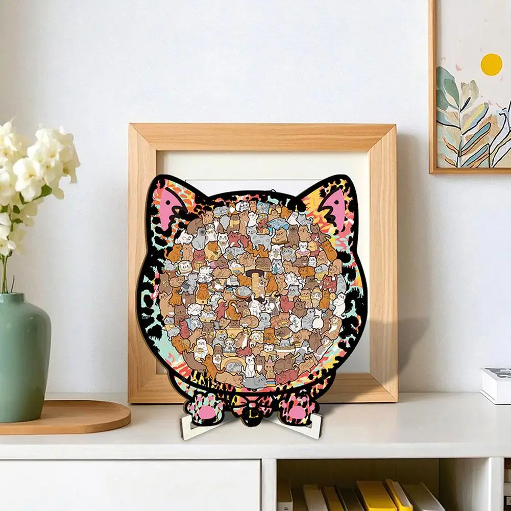135 pezzi irregolari puzzle di gatto in legno puzzle di forma animale unica per la decorazione domestica giocattoli educativi divertenti per bambini adulti