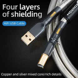 ATAUDIO HiFi USB Audio Cable High Quality 7N OCC Silver Type A to Type B Connector Profesional USB Cable for Amplifier Computer