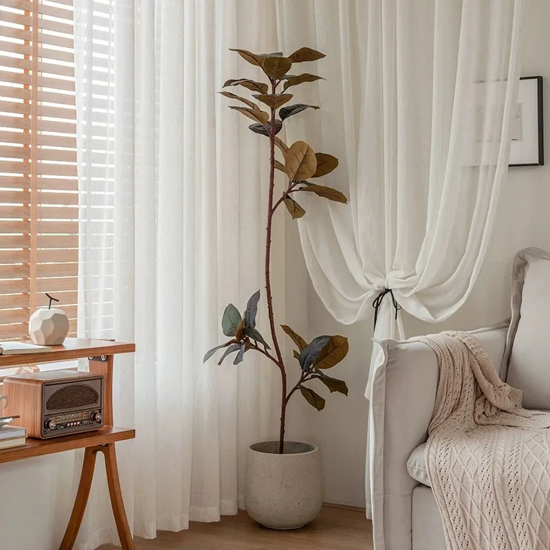 Japanese Linen Living Room Bedroom Bay Window Cotton and Linen Gauze High-end Mid-century Style Luxury Custom Size Curtain