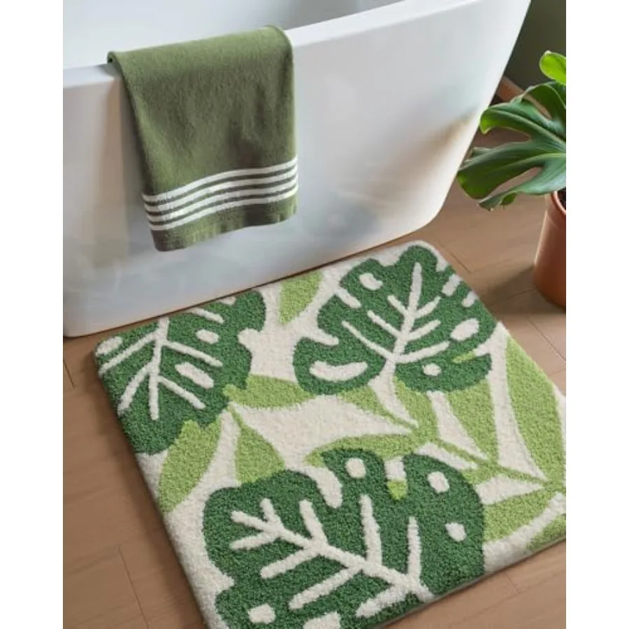 

Leaf Monstera Bathroom Rug Square Bath Mat 31x31 Non Slip Washable Bathmat Soft Microfiber Absorbent Deliciosa Embossed Plant B