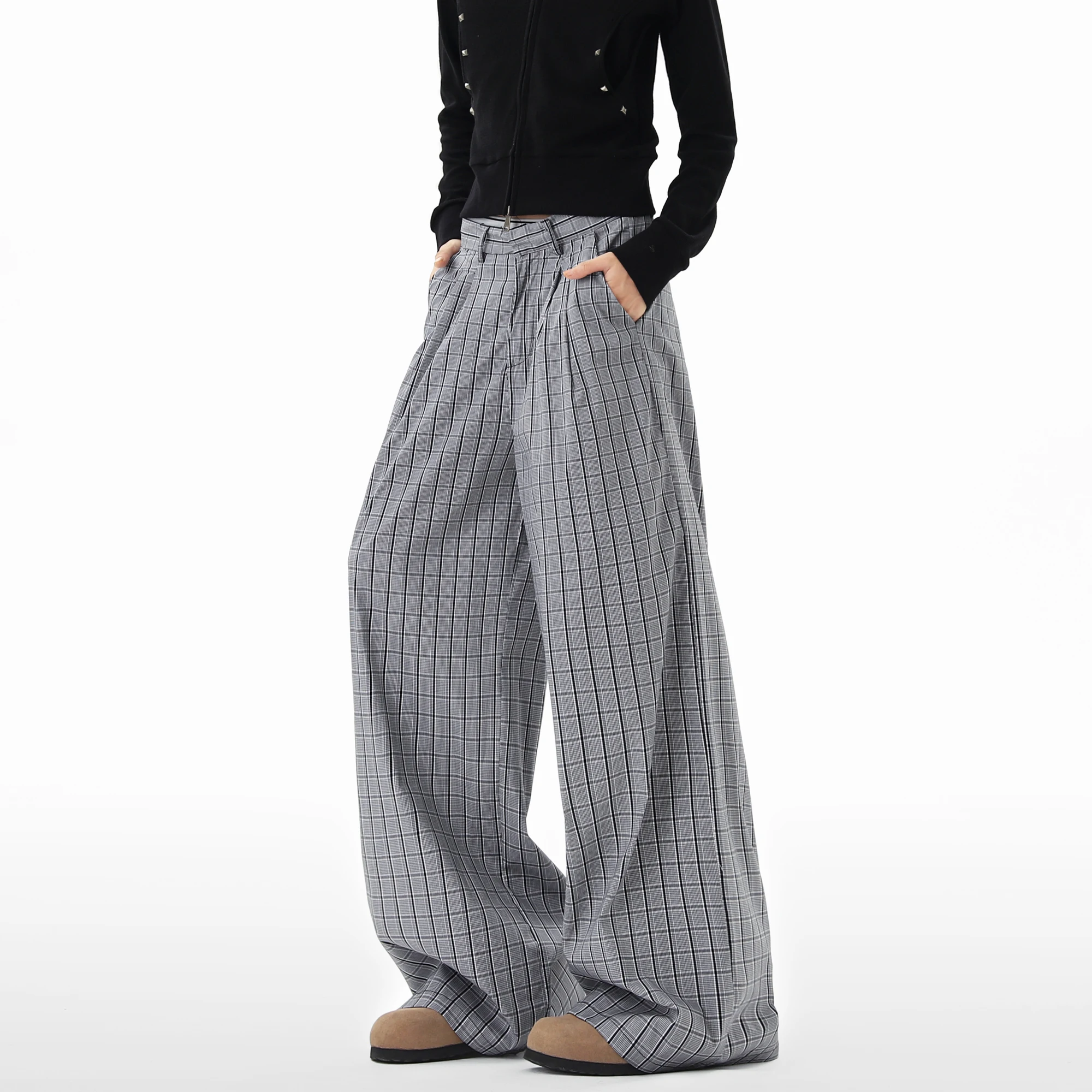 Mens Relaxed Fit Trousers Plaid Design Straight Leg Casual Pants Soft Wrinkle Resistant Fabric Youth Fashion Comfort Wear