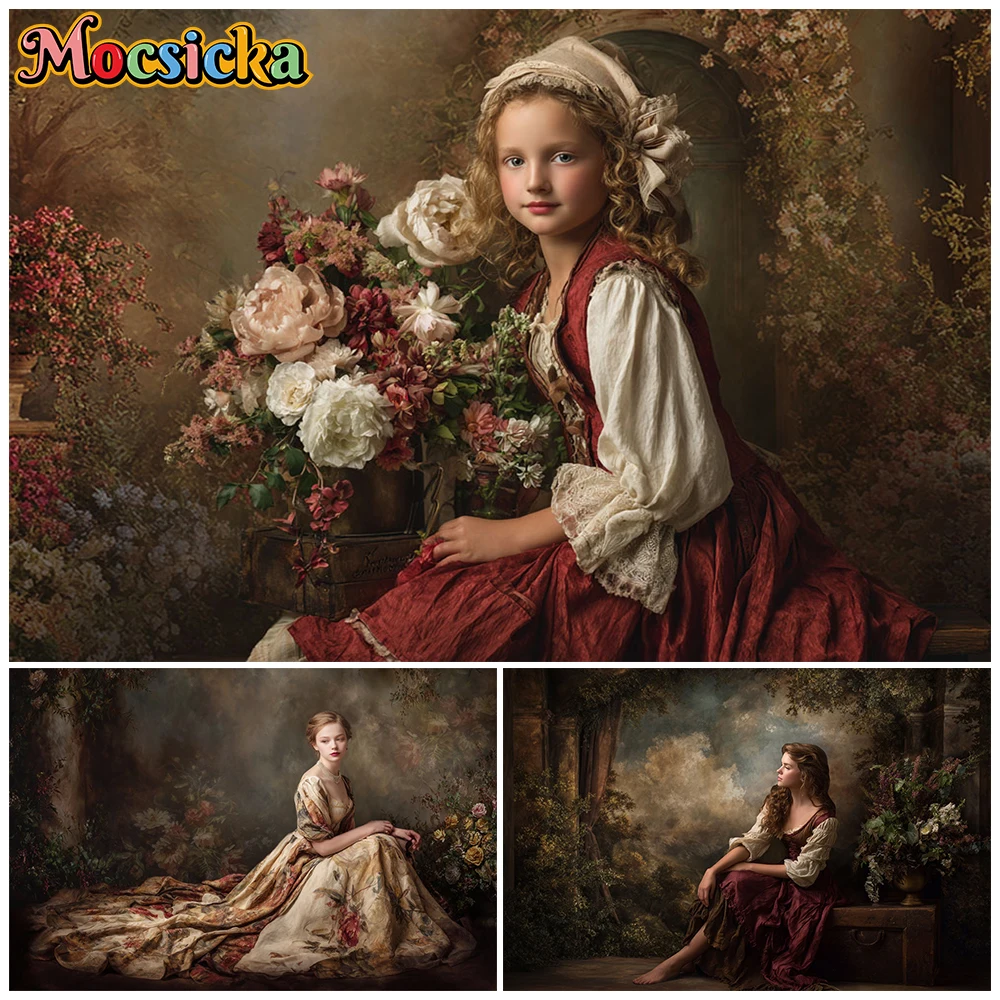 Mocsicka Dunkler Vintage Ölgemälde Blumen-Hintergrund Retro Blumen Porträt Fotografie Hintergründe Hochzeit Mutterschaft Foto Banner