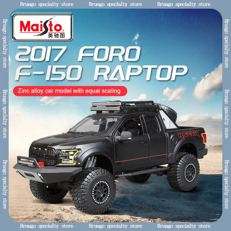 Maisto 1:24 2017 Ford Raptor Modified Edition Matte Black Simulation Alloy Car Model Enthusiast Collection Toy Off Road Vehicle