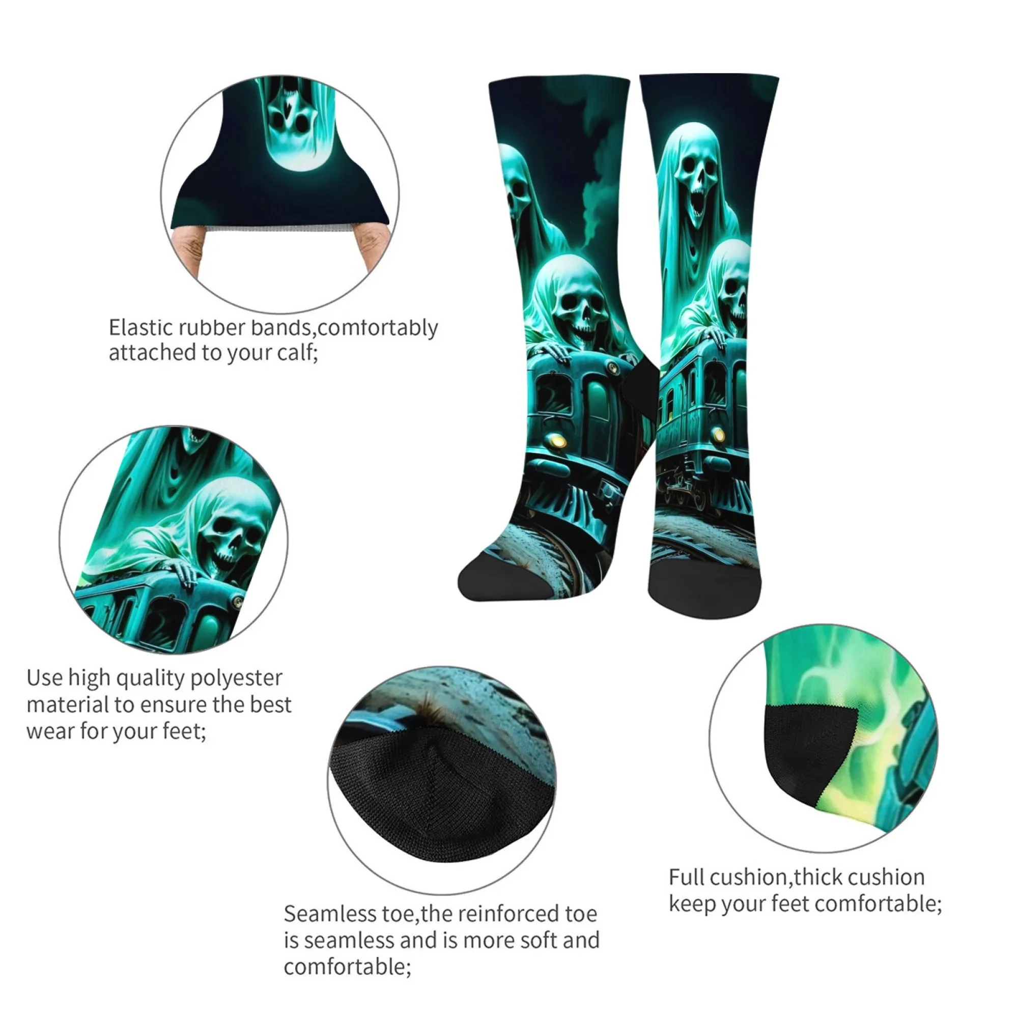 Fantasma escuro trem de terror novidade meias rua hip hop feliz engraçado meias masculinas estilo harajuku casual moda meias unisex presente