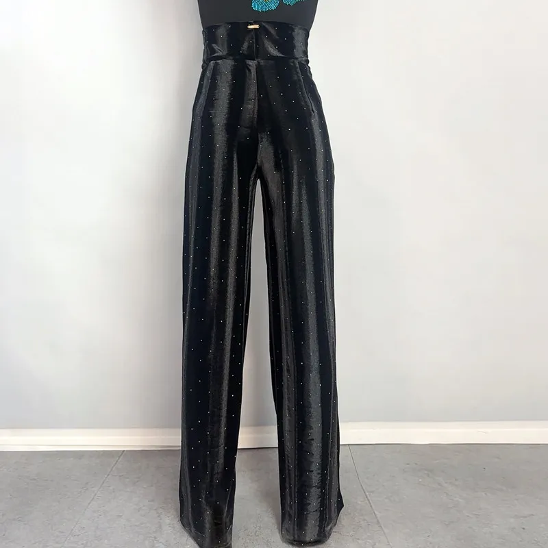 

Women Original Design New Velvet Wide Leg Pants High Waist Rhinestone Two Wear Style Autumn Winter Comfortable Daily Training