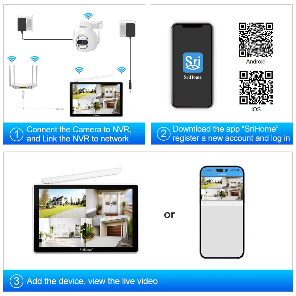 Srihome NVS010 5MP 10 Cal ekran IPS bezprzewodowy ekran dotykowy zestaw wi-fi NVR kamera kopułkowa IP bezpieczeństwo w domu ekran monitoringu CCTV