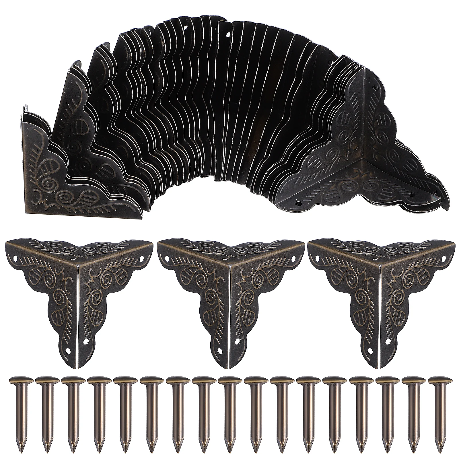 

36Pcs Vintage Corner Guards Chest Corners Metal Box Corner Protectors Decorative Edge Guards Furniture Reinforcement Stair Dust