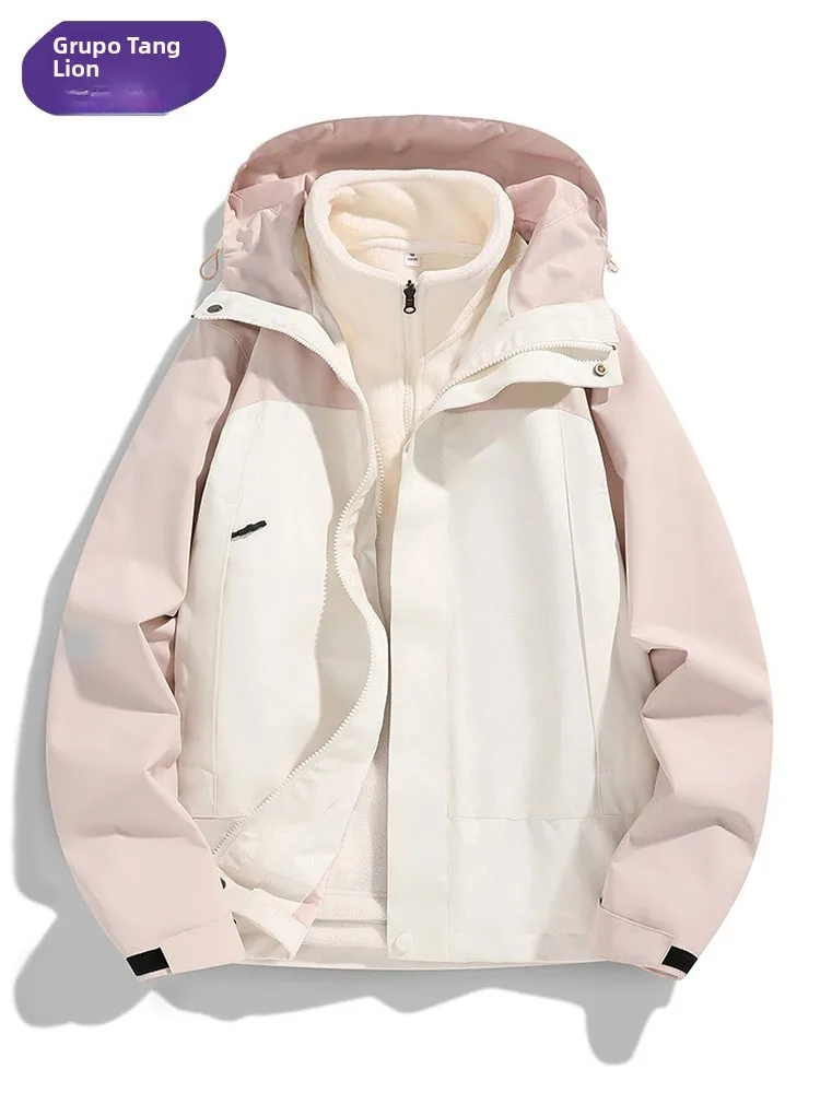 three-in-one-detachable-winter-outdoor-men's-jacket-casual-loose-fit-polyester-fiber-waterproof-zipper-closure-hooded-coat