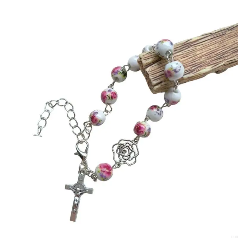 Handmade Round Beads Bracelets Catholic Rosarys Beads Crosses Religious Pendants Bracelets Catholic Jewelry Gift 