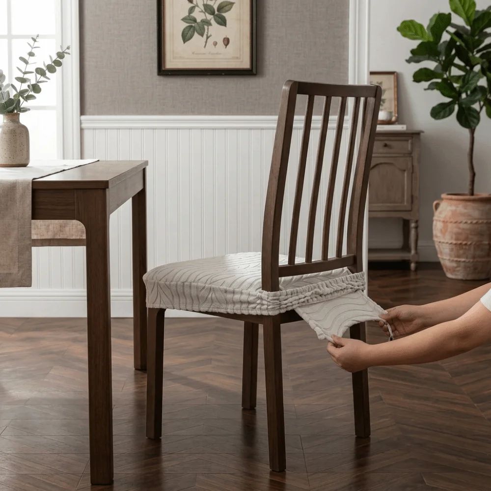 Modern Non-Slip Jacquard Chair Slipcover Soft Elastic Seat Protector Anti-dirty Removable Seat Cover Dining Room