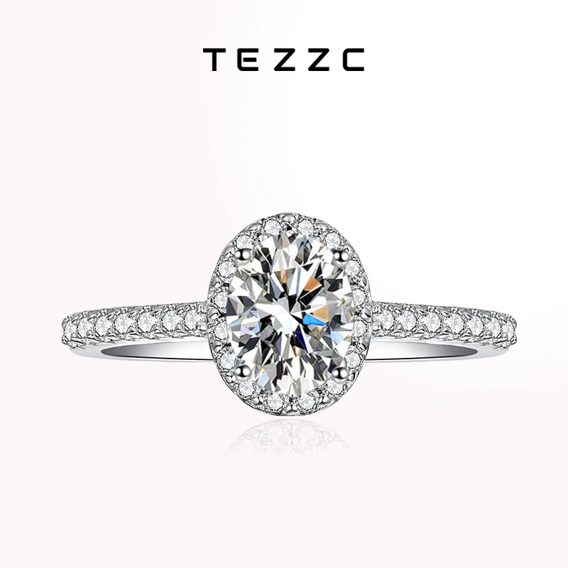 

Tezzc1ct 2ct Moissanite Ring 925 Sterling Silver with Gold Plated Oval Cut Lab Diamond Bands Wedding Party Rings For Women Girls