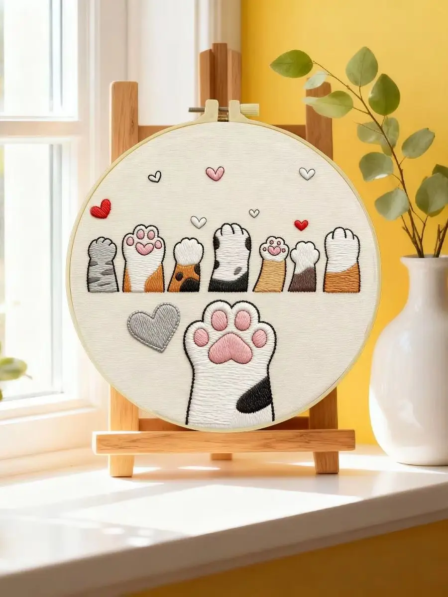 1 Stück 20X20CM/15X15CM 7,87/6,3 Zoll Katzenpfoten-Stickerei-Starter-Kit DIY-Kit DIY-Stickerei-Set Handarbeiten Heimdekoration – Detail 6