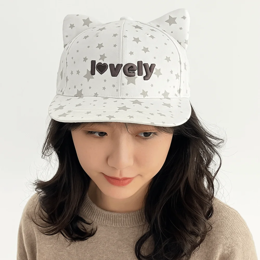 

Fashion Kawaii Cat Ears Baseball Cap Girly Breathable Star Pattern Baseball Hat Adjustable Y2K Cute Peaked Cap Outdoor