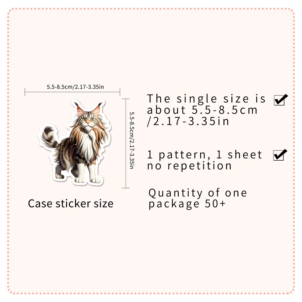 50pcs Maine Coon Cat Stickers For Phone Case Laptop Guitar Scrapbook Suitcase DIY Craft Supplies Aesthetic Sticker