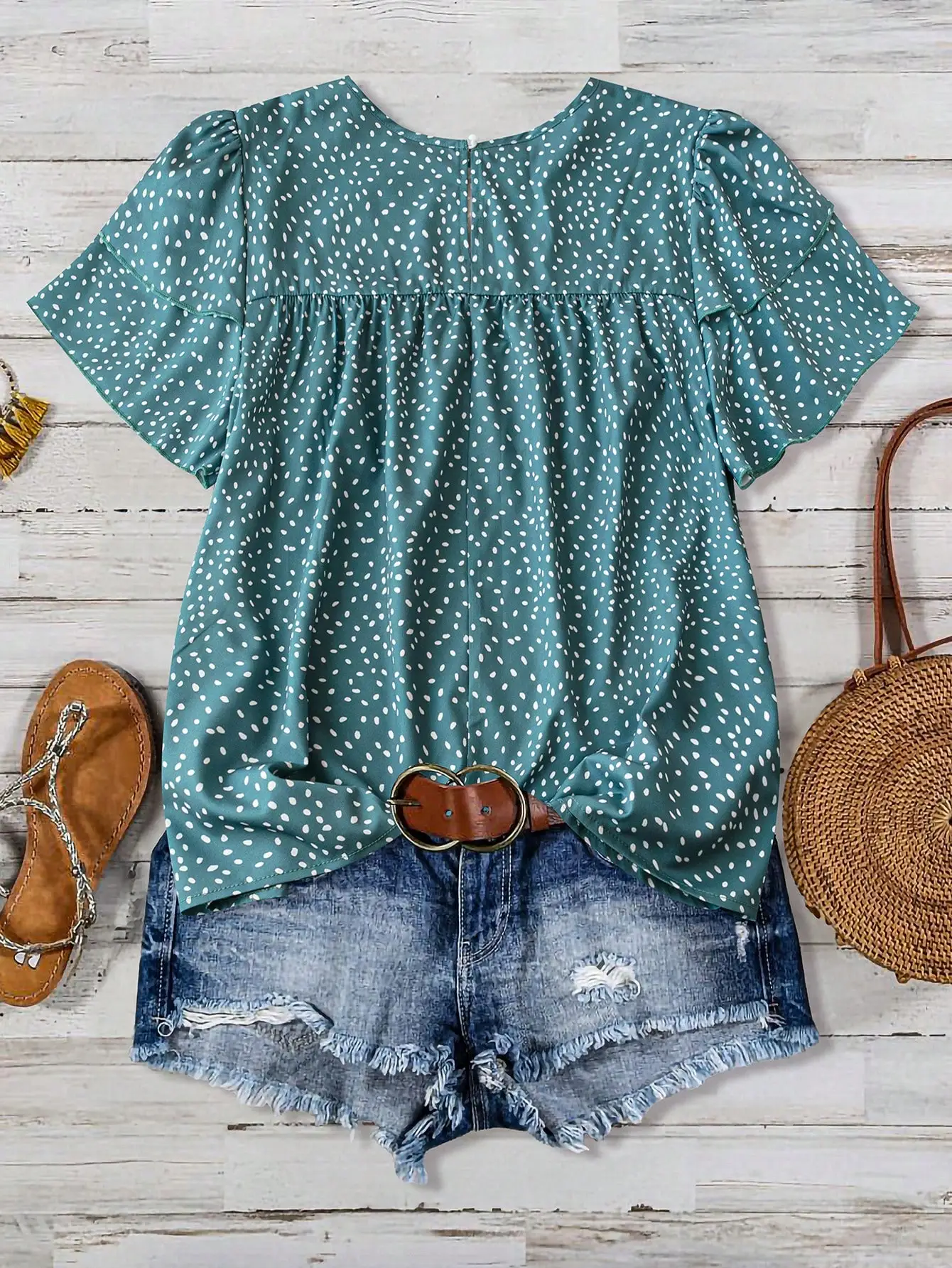 Plus Size Women's Vacation Casual Polka Dot Printed Short Sleeve Shirt