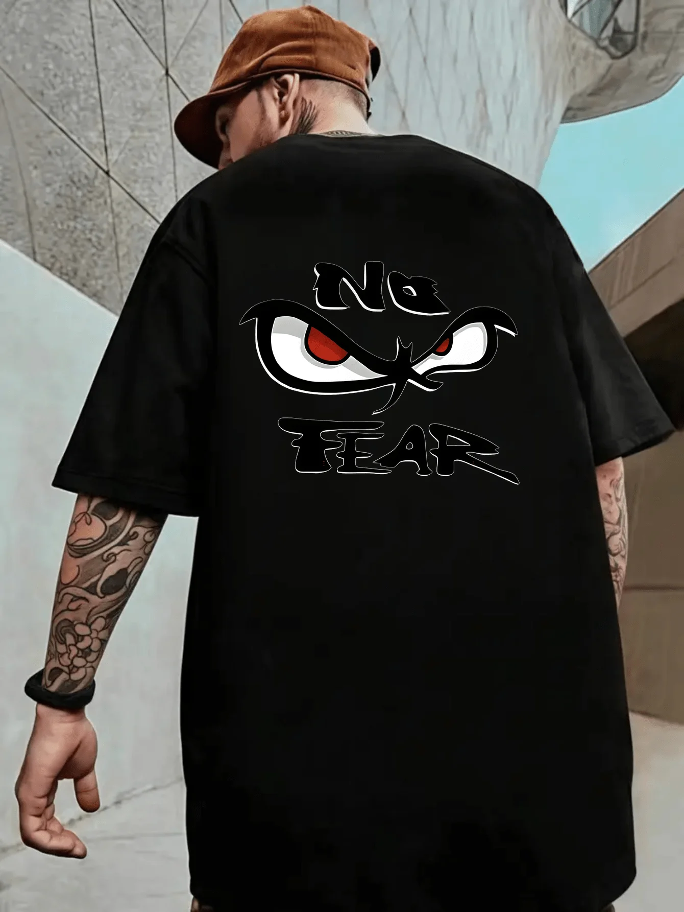Men's Short-Sleeve T-Shirt with Street Graphic Print, Street Art Style Graffiti Manga Angry Eyes and NO FEAR