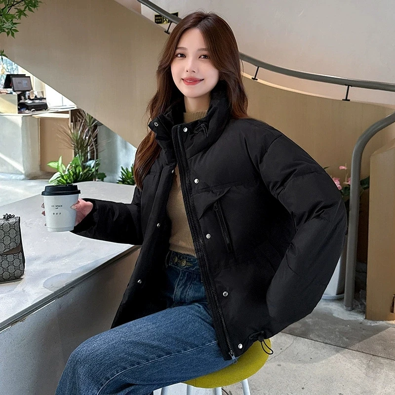 Mantel Katun Kasual Longgar Kerah Berdiri Pendek Wanita Baru Musim Dingin 2025 Parka