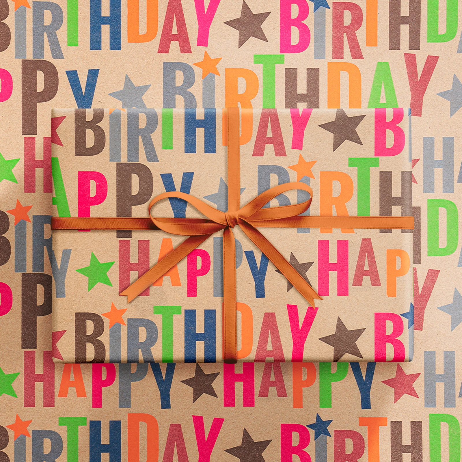 1 Roll of Kraft Paper Birthday Text Gift Wrapping Paper, Multi-Colored 