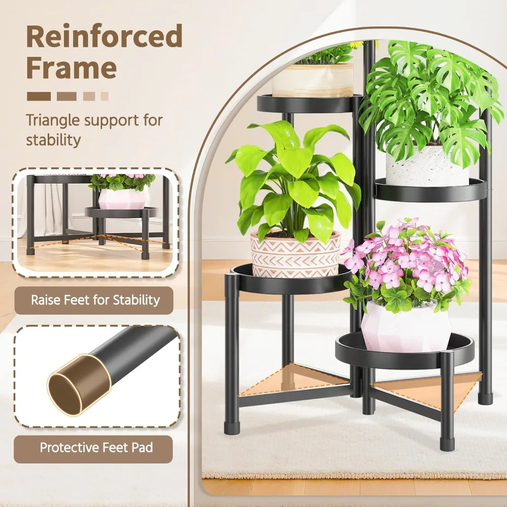 حامل نباتات معدني قابل للطي مكون من 5 طبقات للمزارعين الكبيرة في الأماكن المغلقة، رف زهور عالي التحمل قابل للتعديل للزوايا الضيقة، أسود #4