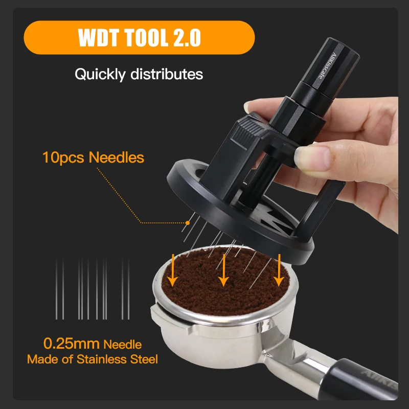 AliKisscafe WDT Tool Coffee Needle Distributor 51mm 53mm 58mm Adjustable Depth Espresso Stirrer Professional Barista Accessories